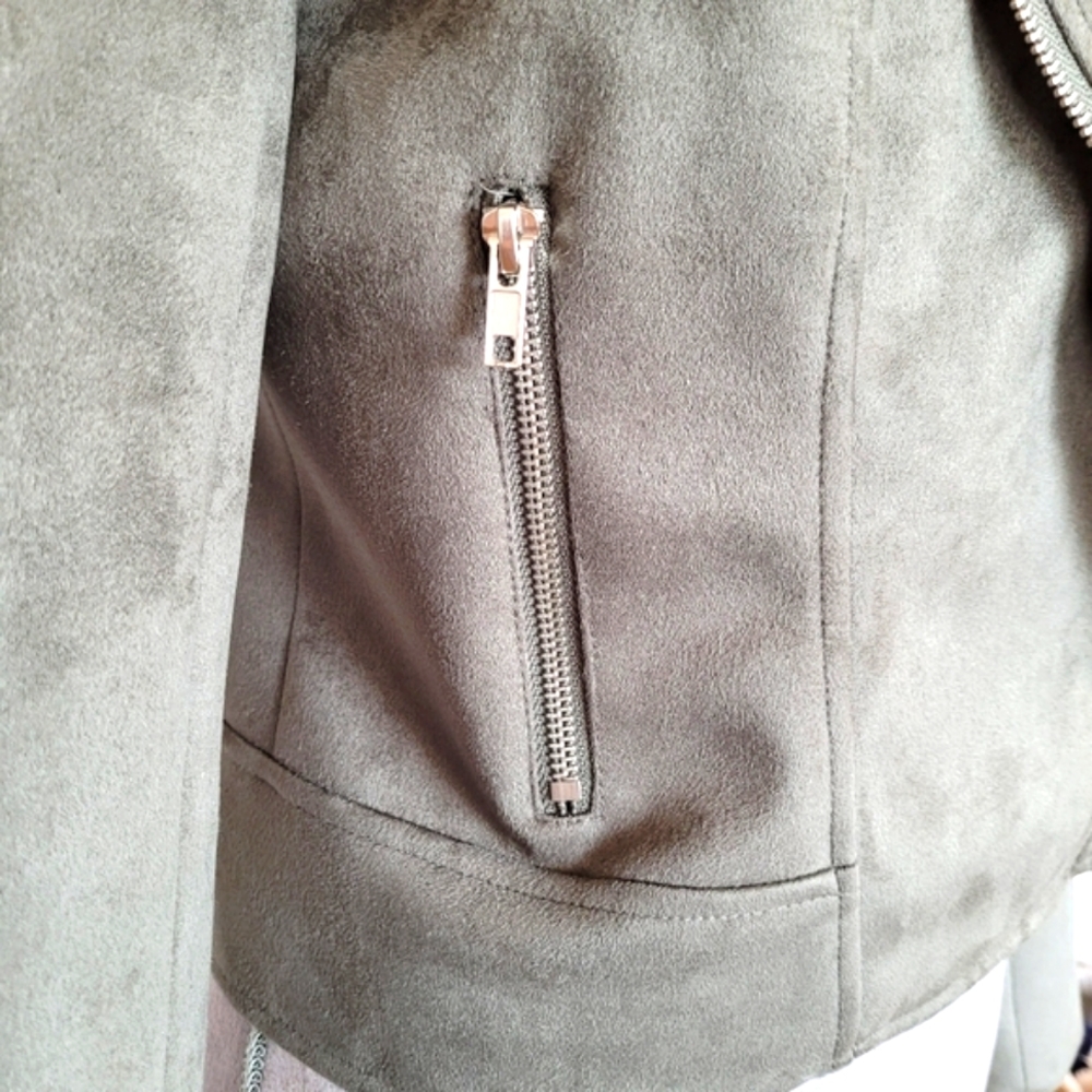 NWT BB Dakota by Steve Madden Ladies Suede Moto Jacket Olive - Picture 6 of 12